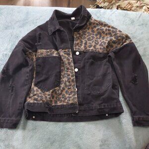 Black and leopard women's medium jean jacket